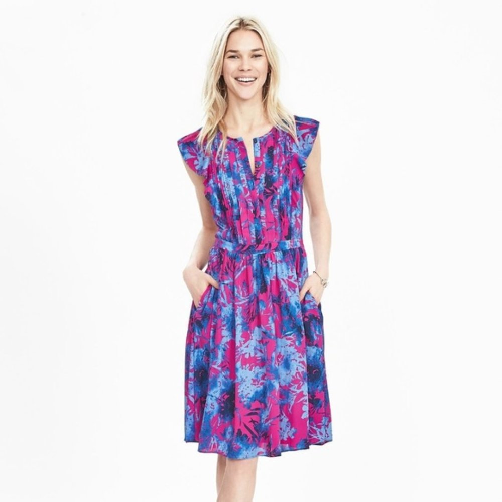 Banana Republic Floral Flutter Sleeve Dress 10
